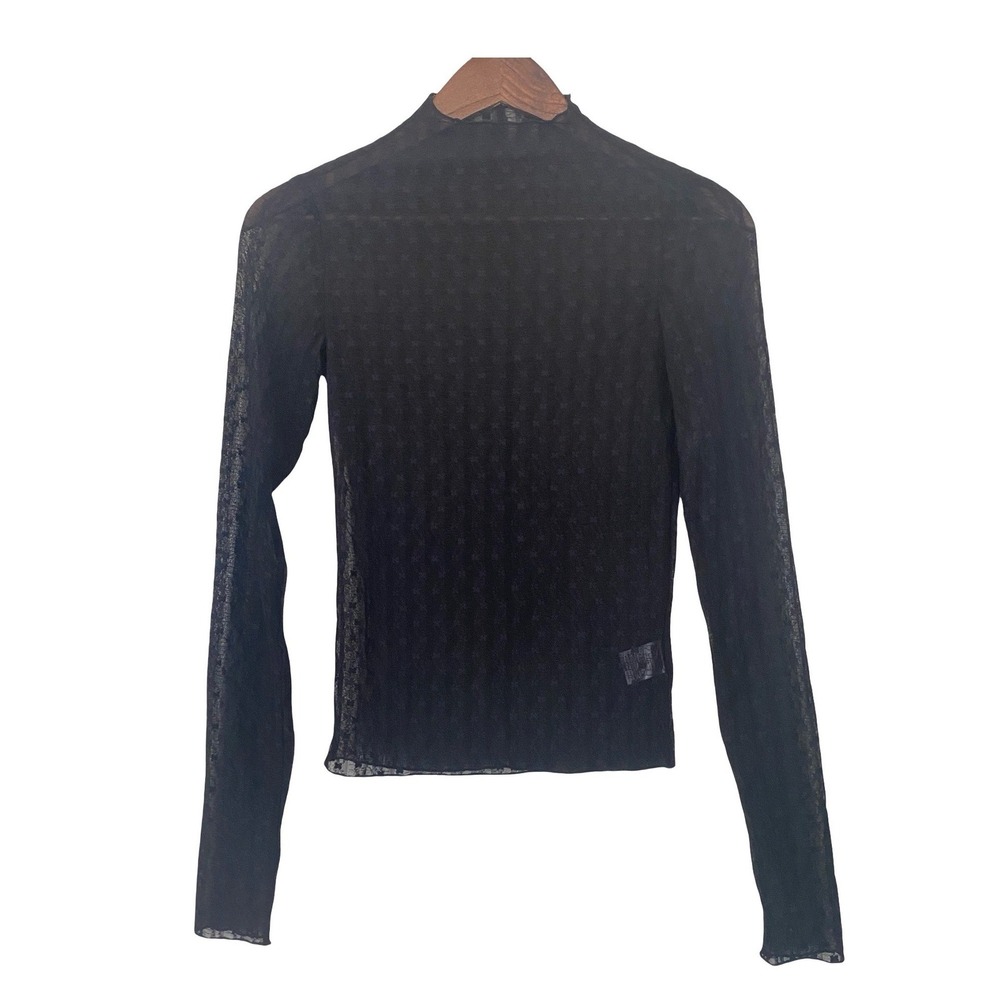 Listicle Sheer Floral Lace Mock Neck Women Top XS Black Long Sleeve Layering